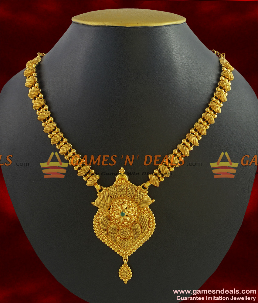 NCKN269 Gold Plated Jewellery Kerala Type Party Wear Stone Necklace